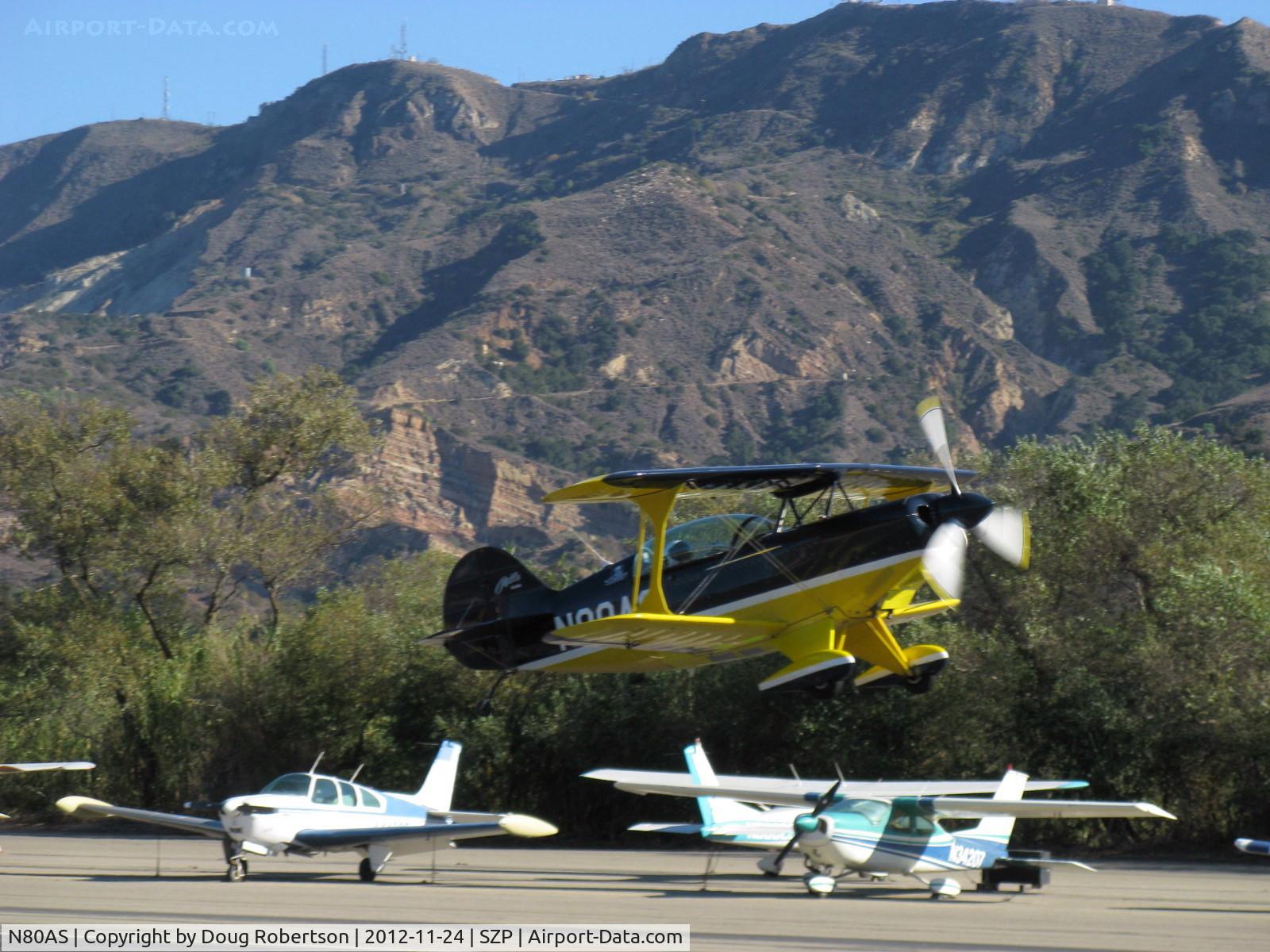 N80AS, 1992 Pitts S-2B Special C/N 5244, 1992 Pitts Aerobatics S-2B, Lycoming AEIO-50, takeoff climb Rwy 22