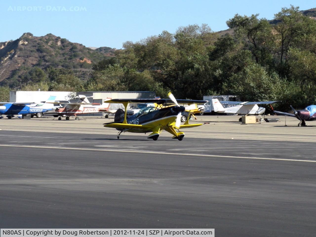 N80AS, 1992 Pitts S-2B Special C/N 5244, 1992 Pitts Aerobatics S-2B, Lycoming AEIO-540-D4A5 260 Hp, CS three-blade prop, landing roll Rwy 22