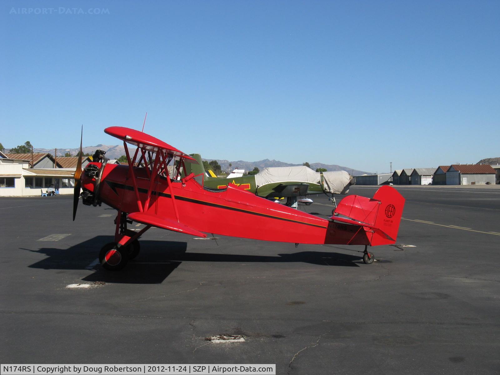 N174RS, 1936 Fleet 7B C/N 62, 1937 Fleet 7B, Kinner 5B 125 Hp 5 cylinder radial, production tandem biplane designed largely by Joseph Gwinn, Jr. but Experimental class.