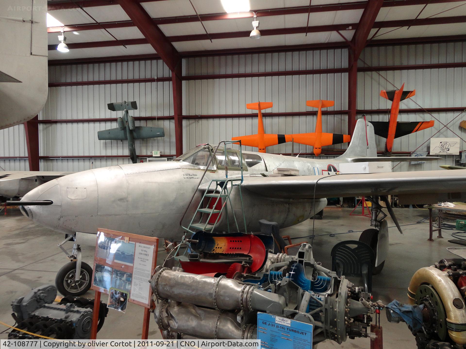 42-108777, Bell YP-59A Airacomet C/N 27-10, note the engine cutaway on the foreground
