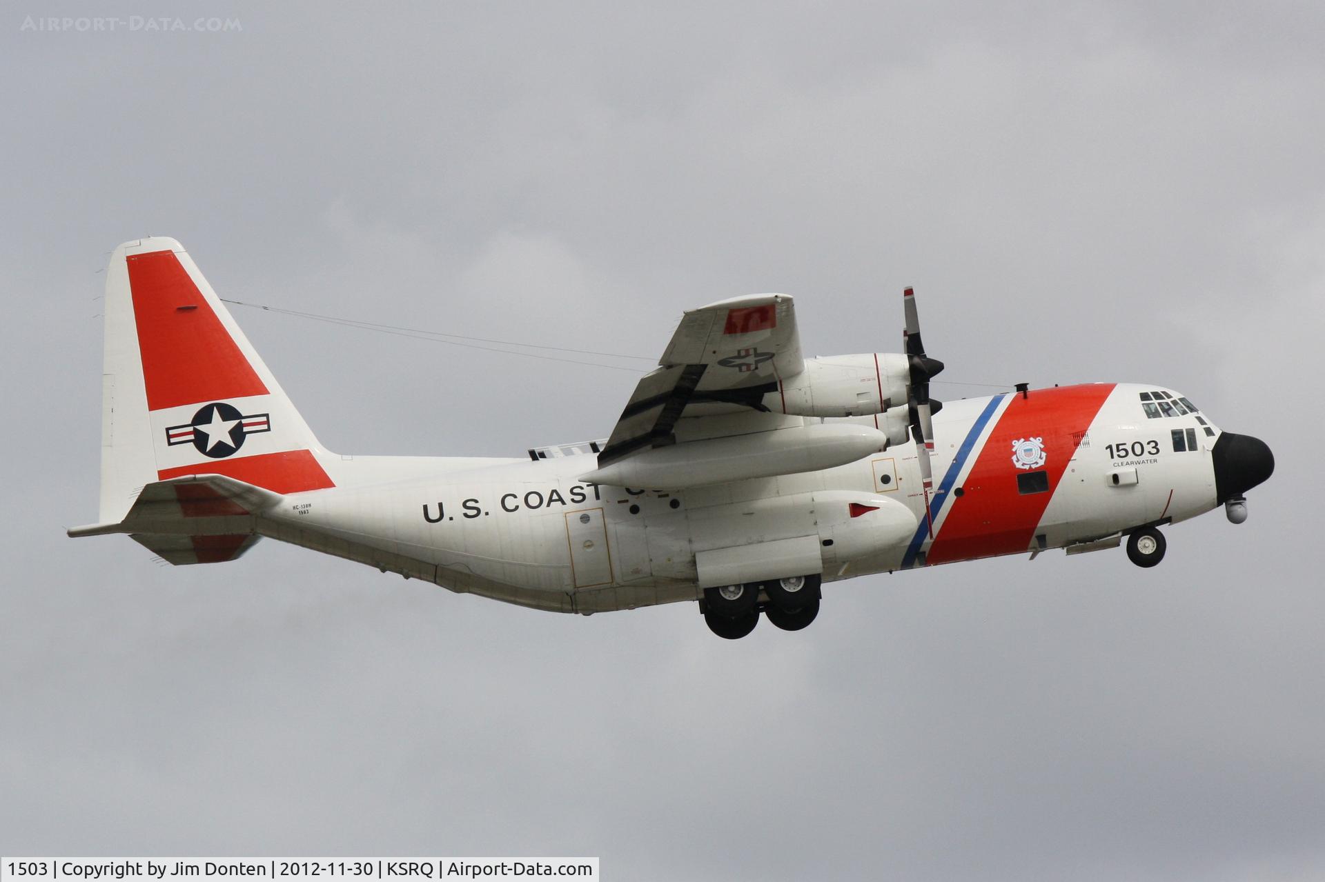1503, 1973 Lockheed HC-130H Hercules C/N 382-4528, HC-130 Hercules (1503) from US Coast Guard Air Station Clearwater does a touch and go at Sarasota-Bradenton International Airport