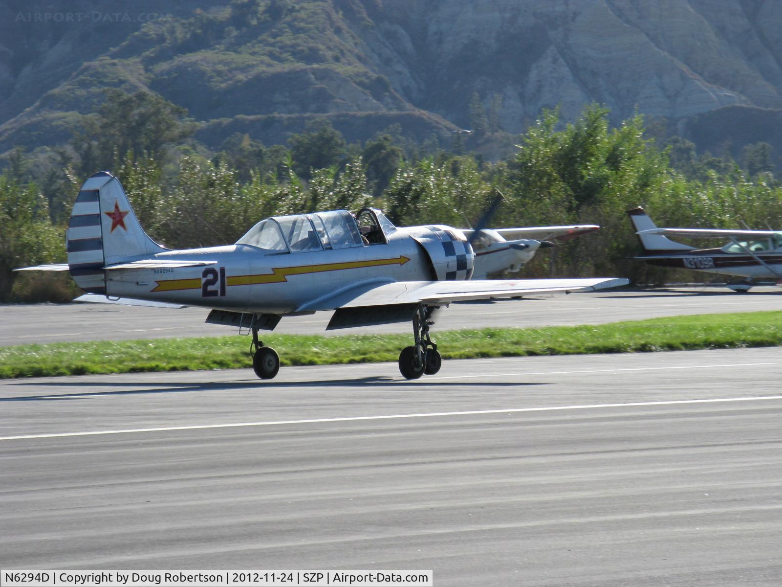 N6294D, 1983 Yakovlev Yak-52 C/N 833611, 1983 Yakovlev YAK 52, Vedeneev (Ivchenko) M-14P 360 Hp radial, landing roll Rwy 22
