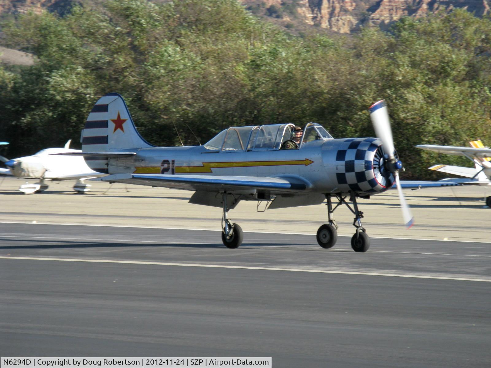 N6294D, 1983 Yakovlev Yak-52 C/N 833611, 1983 Yakovlev YAK 52, Vedeneev (Ivchenko) M-14P 360 Hp, this aircraft has pneumatic air high-pressure bottle for engine start, gear retraction/extension and flaps charged by M-14P engine pump, landing roll Rwy 22. 