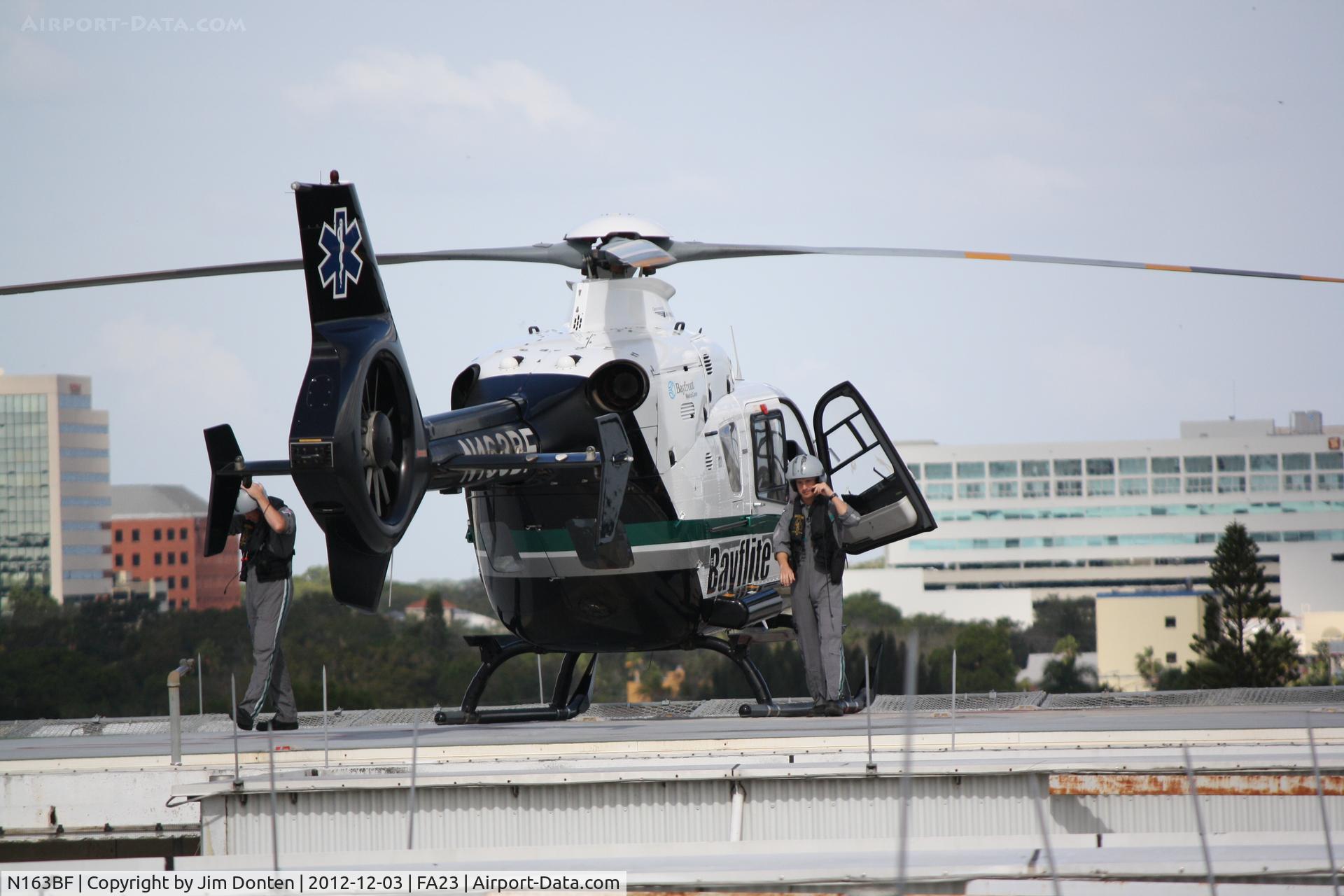 N163BF, Eurocopter EC-135P-2+ C/N 0671, Bayflite 2 (N163BF) prepares for departure from the roof of Sarasota Memorial Hospital