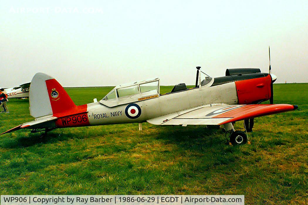 WP906, De Havilland DHC-1 Chipmunk T.10 C/N C1/0779-DHB.f678, DHC-1 Chipmunk T.10 [C1/0779] Wroughton~G 29/06/1986. Seen here in Royal Navy markings. Coded 816 carried on the port side only.