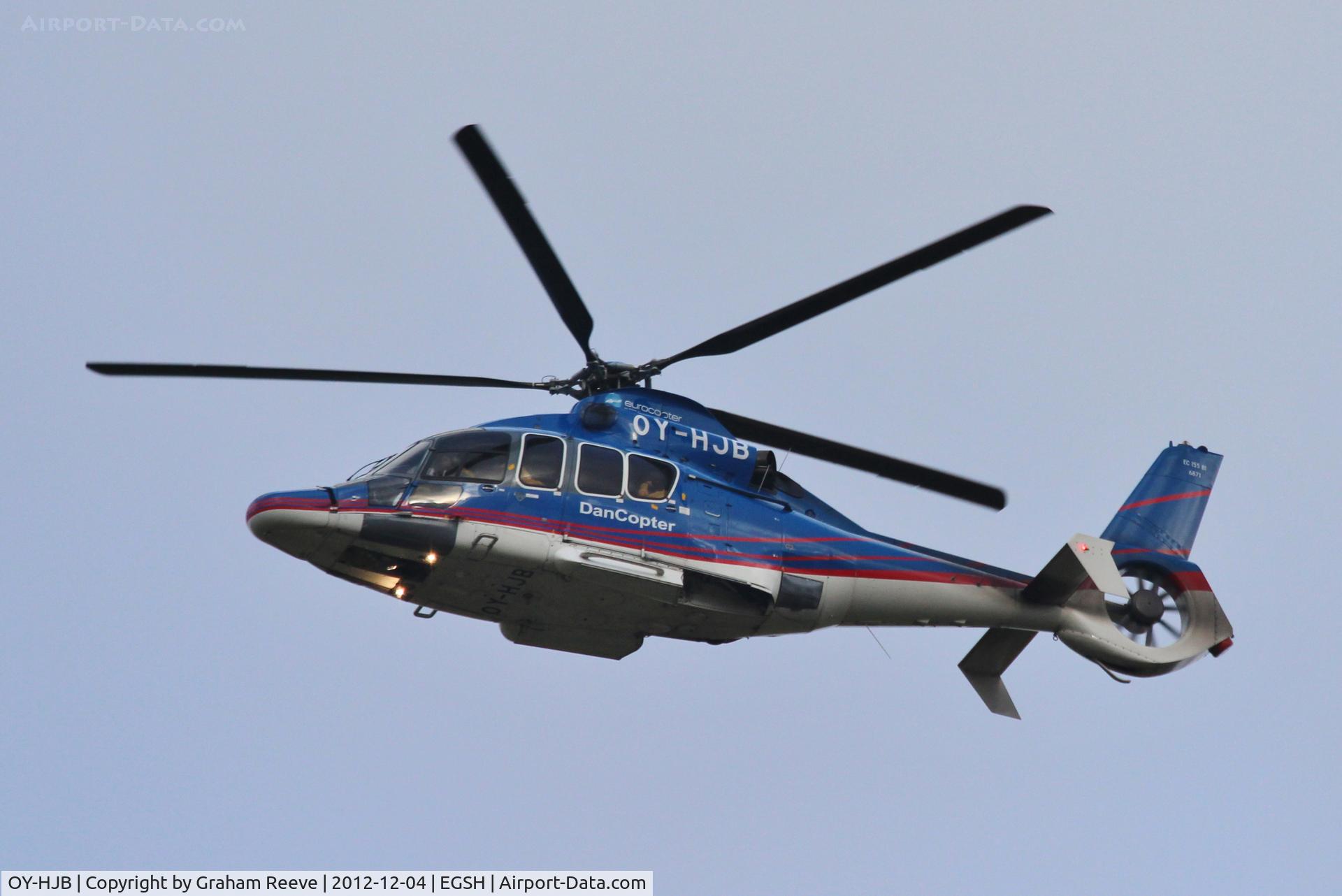 OY-HJB, 2009 Eurocopter EC-155B-1 C/N 6871, Departing from Norwich.