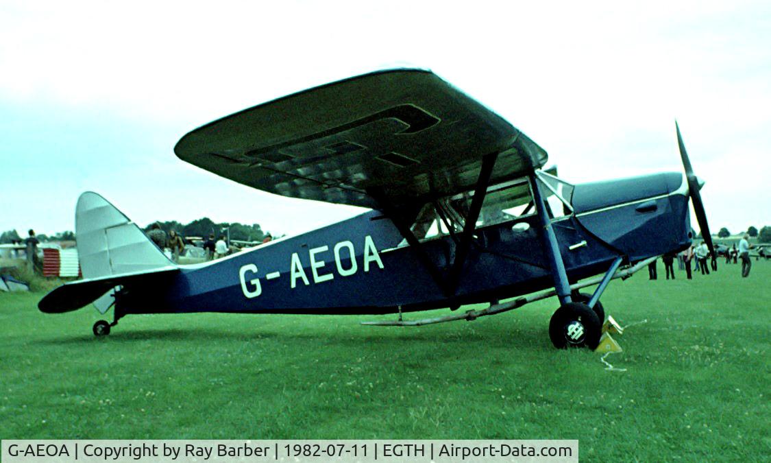 G-AEOA, 1931 De Havilland DH.80A Puss Moth C/N 2184, De Havilland DH.80A Puss Moth [2184] Old Warden~G 11/07/1982. Image taken from a slide.