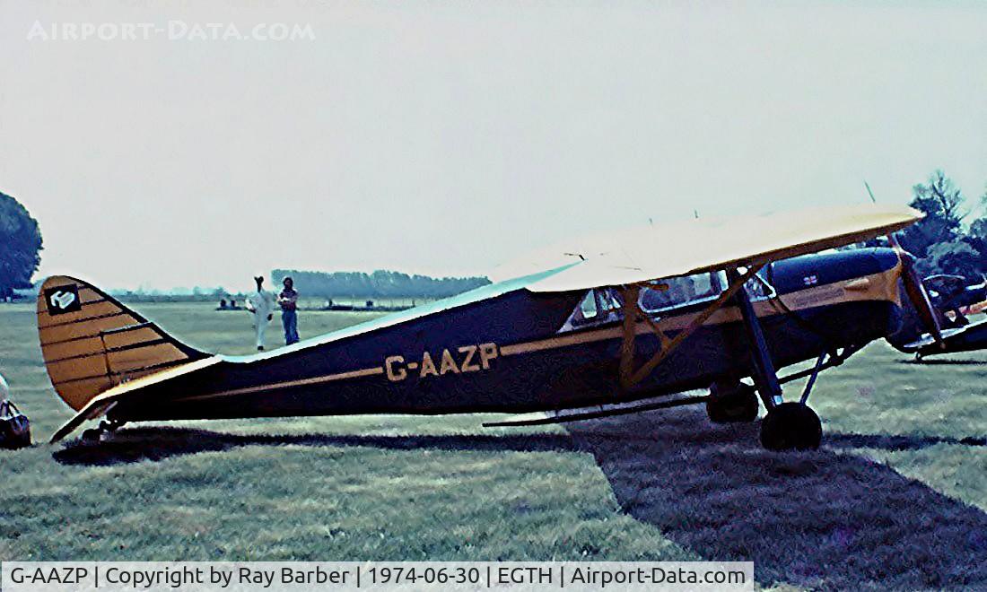 G-AAZP, 1930 De Havilland DH.80A Puss Moth C/N 2047, De Havilland DH.80A Puss Moth [2047] Old Warden~G 30/06/1974. Earlier colour scheme image taken from a slide although not the best of images.