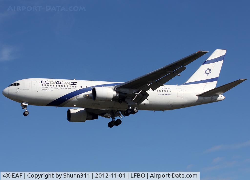 4X-EAF, 1990 Boeing 767-27E/ER C/N 24854, Landing rwy 32L in new c/s... Special service with Israeli Prime Minister on board...