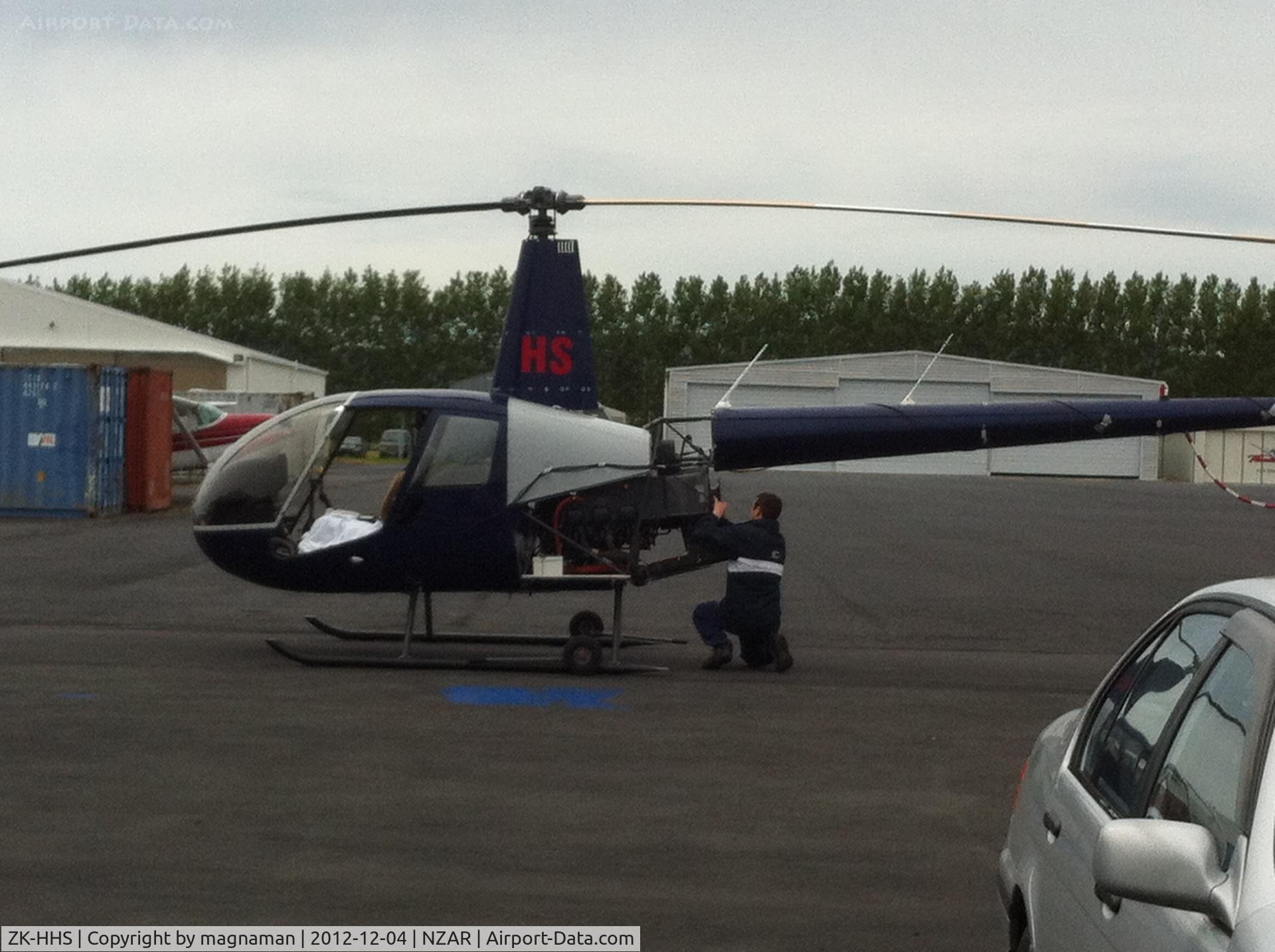 ZK-HHS, 2006 Robinson R44 II C/N 10955, Being checked over at Heliflite