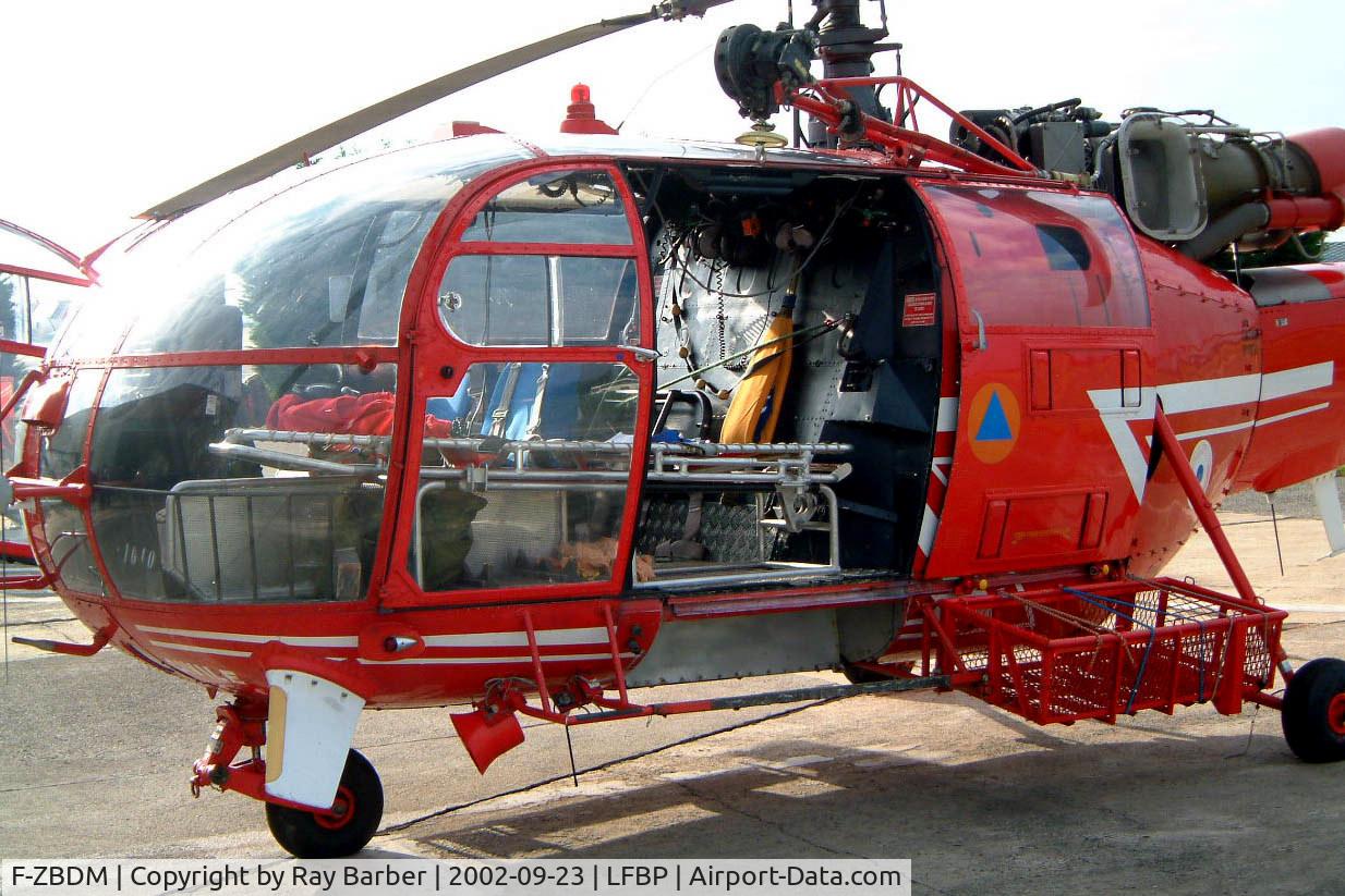 F-ZBDM, 1969 Sud SE-3160 Alouette III C/N 1610, Aerospatiale SA.319B Alouette III [1610] Securite Civile Pau-Long Uzein~F 23/09/2002. Close up of hoist and stretcher arrangment for medical emergencies.