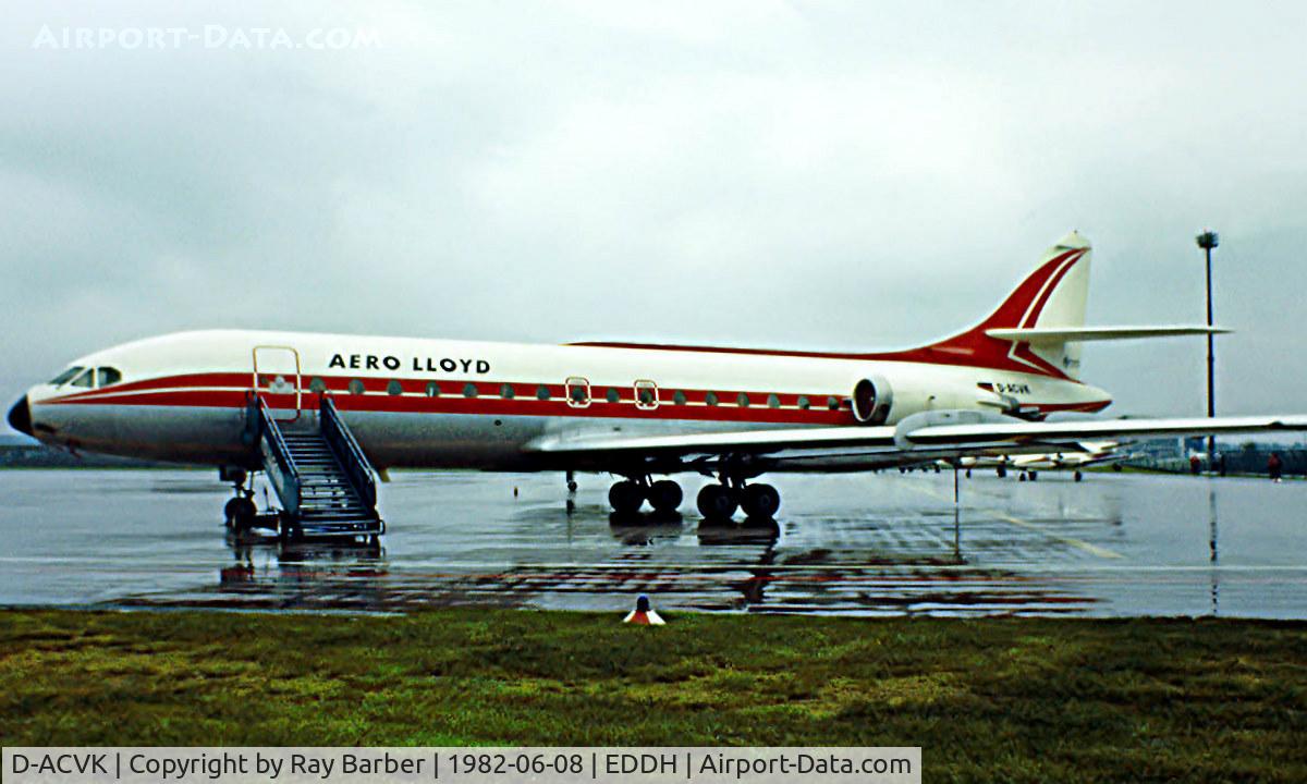 D-ACVK, 1965 Sud Aviation SE-210 Caravelle 10R C/N 176, Sud Aviation SE.210 Caravelle 10B1R [176] (Aero Lloyd) Hamburg~D 08/06/1982. Image taken from a slide.