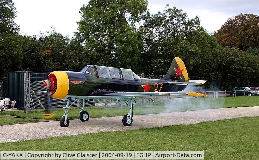 G-YAKX, 1991 Yakovlev (Aerostar) Yak-52 C/N 9111307, Ex: DOSAAF 27 > RA-9111307 > G-YAKX > RA-44473 > G-YAKX - Originally in private hands in March 1996 and currently with, The X-Fliers Ltd since November 2002.