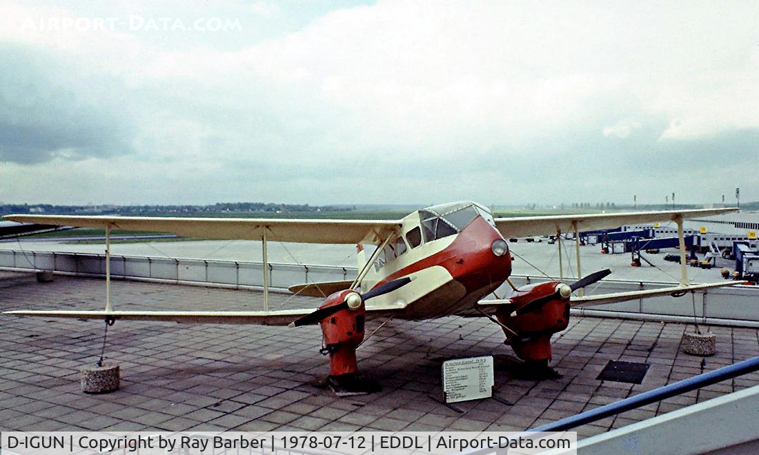 D-IGUN, 1939 De Havilland DH-89A Dragon Rapide C/N 6437, De Havilland DH.89A Dragon Rapide [6437] (Air Classic) Dusseldorf~D 12/07/1978. This was preserved for a number of years then used in the rebuild of D-ILIT.