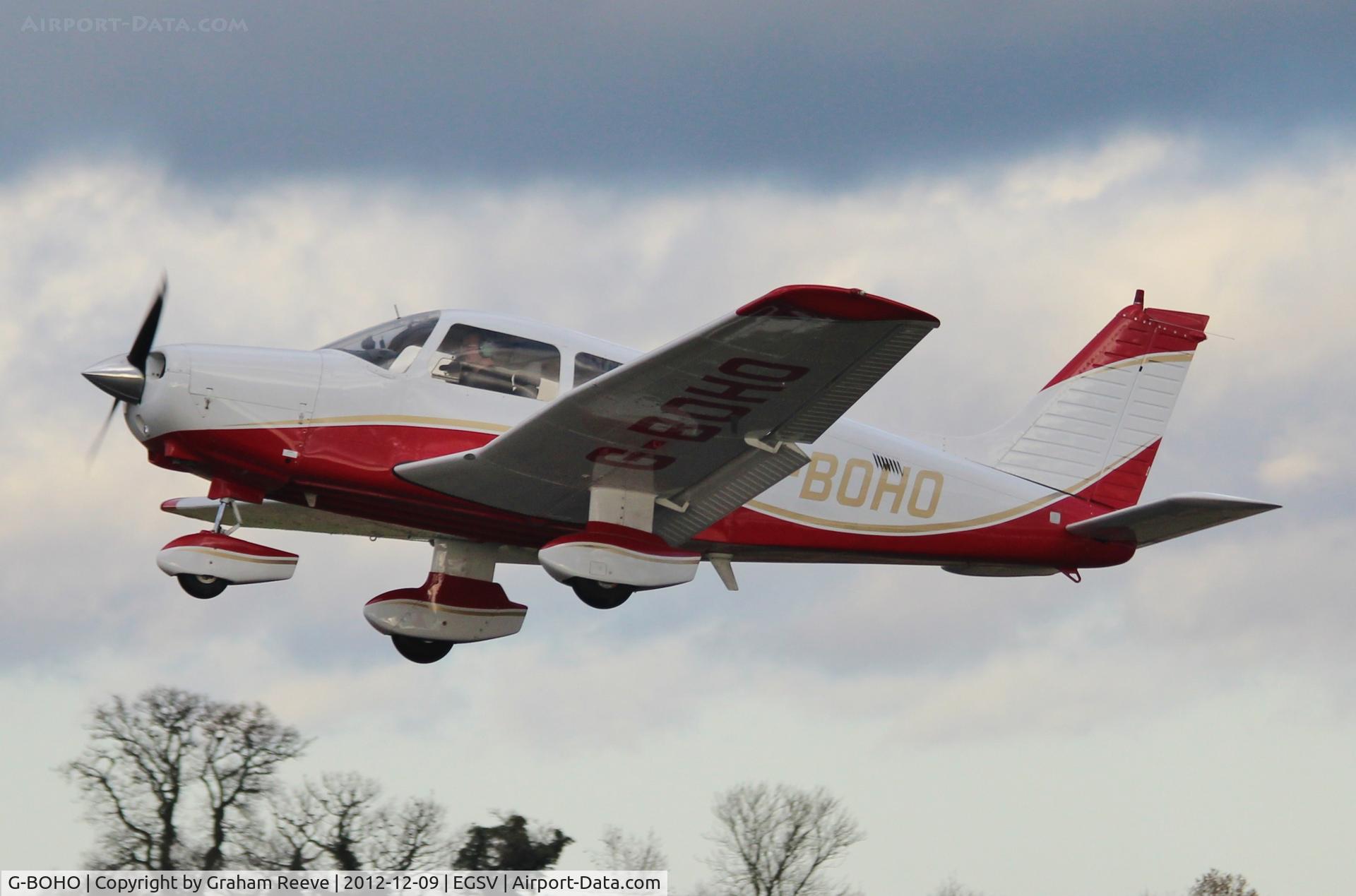 G-BOHO, 1980 Piper PA-28-161 Cherokee Warrior II C/N 28-8016196, Just airbourne.