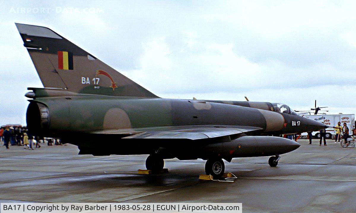 BA17, SABCA Mirage 5BA C/N 17, Dassault Mirage 5BA [17] RAF Mildenhall~G 28/05/1983. Image taken from a slide.