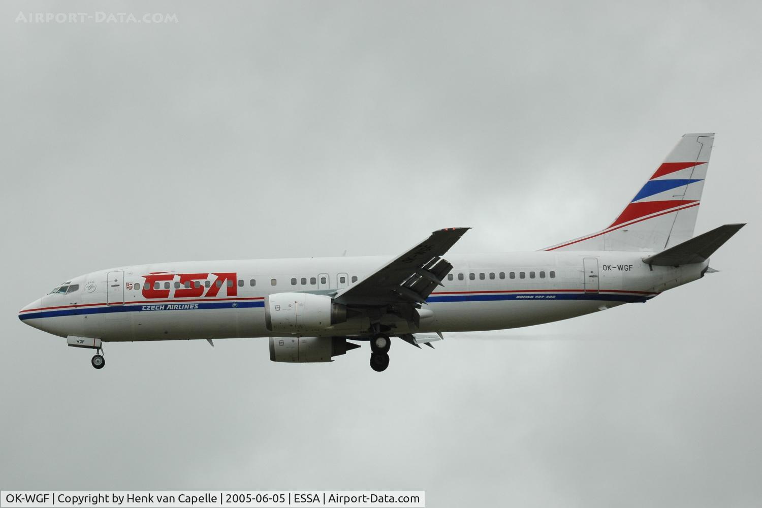 OK-WGF, 1990 Boeing 737-4Y0 C/N 24903, Czech Airlines Boeing 737-400 on approach to Stockholm Arlanda airport, Sweden.