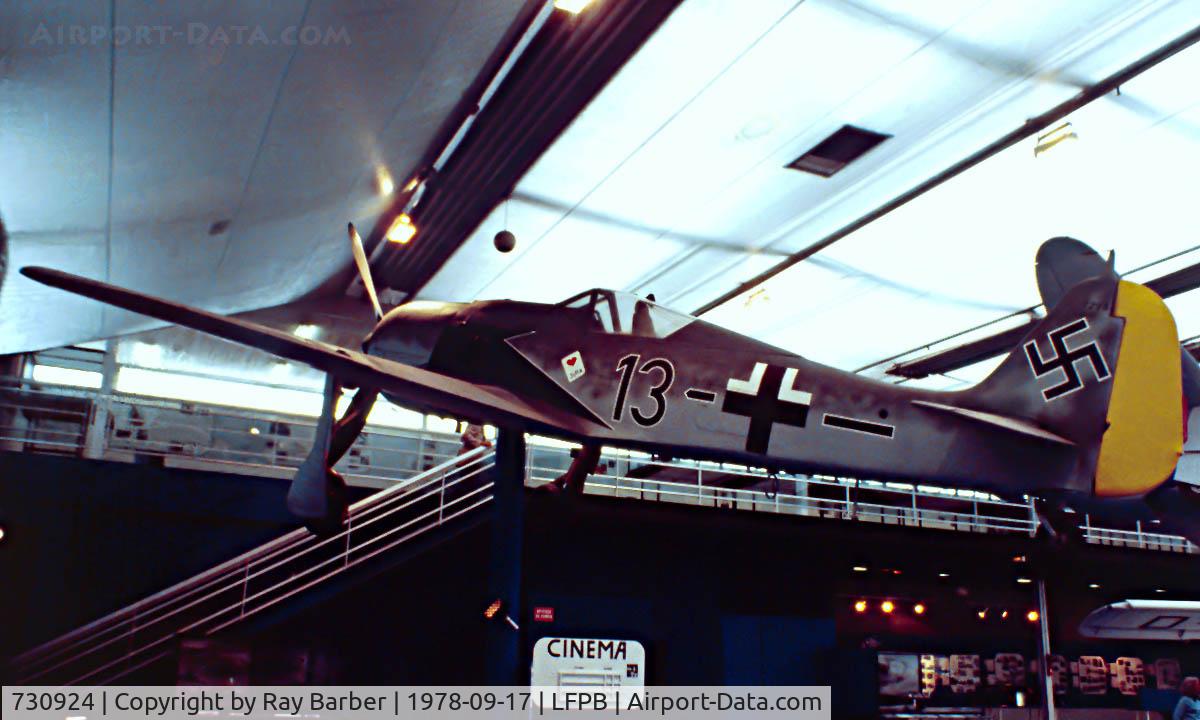730924, 1944 Focke-Wulf Fw-190A-8 C/N 730924, Focke-Wulf Fw.190 A-8 [730924] Paris-Le Bourget 17/09/1978. Former id of 730924 was its German Air Force military serial. Image taken from a slide.