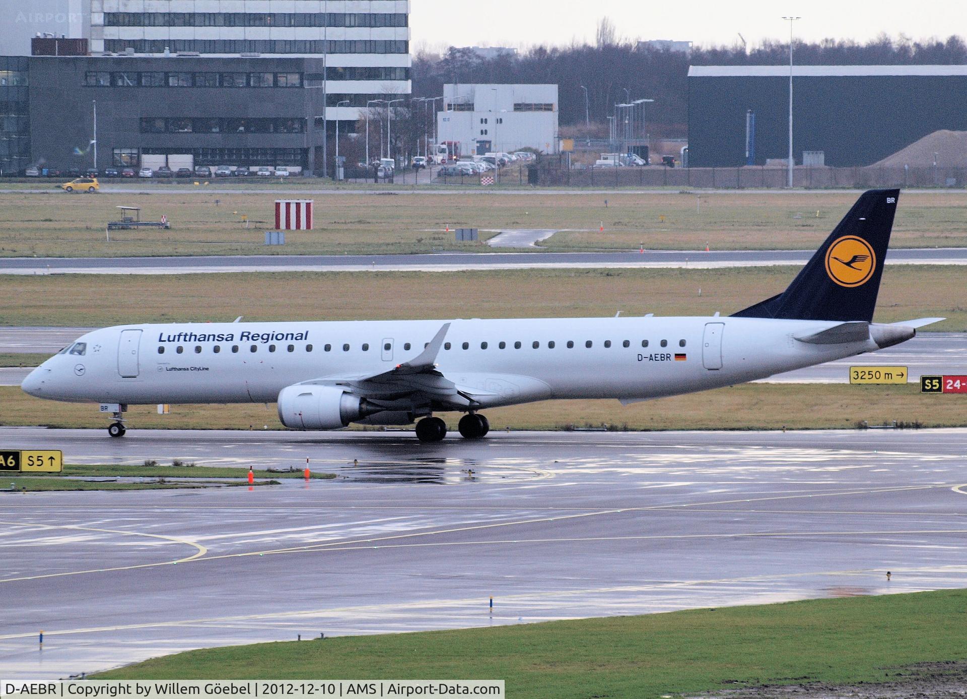 D-AEBR, 2012 Embraer 195LR  (ERJ-190-200LR) C/N 19000558, Taxi to runway 09 of Schiphol Airport