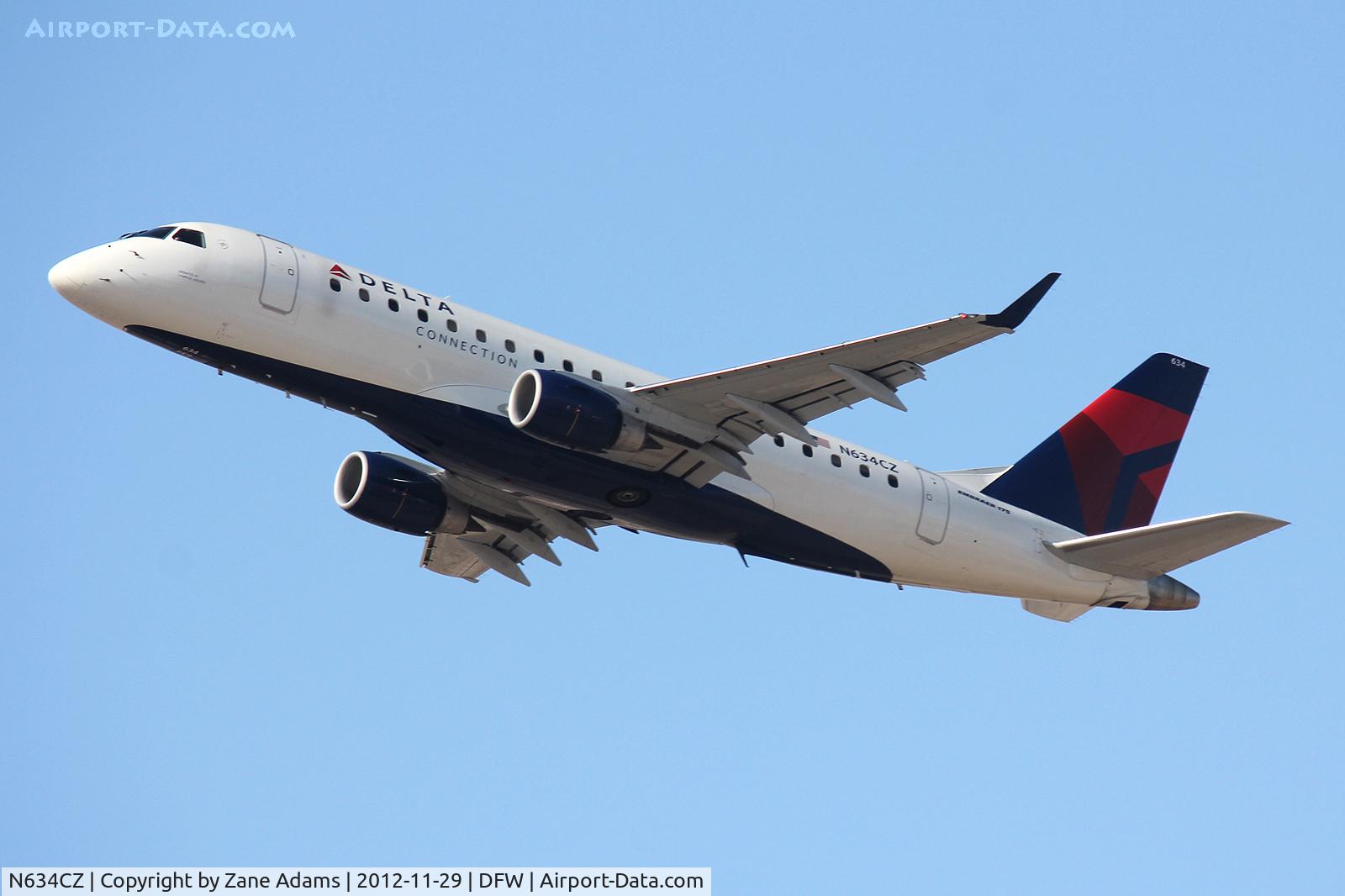 N634CZ, 2008 Embraer 175LR (ERJ-170-200LR) C/N 17000246, Delta departing DFW Airport