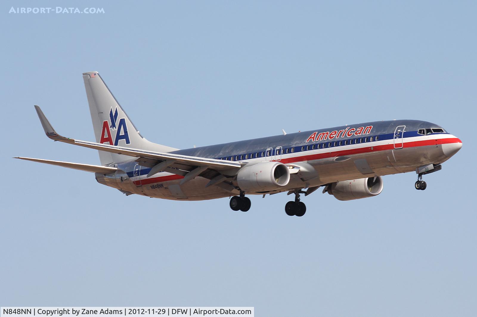 N848NN, 2010 Boeing 737-823 C/N 31103, American Airlines landing at DFW Airport