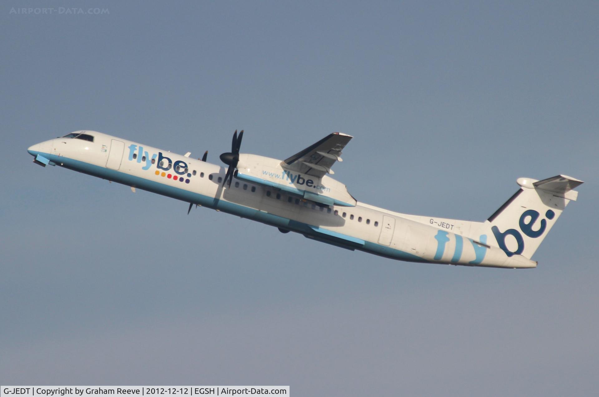 G-JEDT, 2003 De Havilland Canada DHC-8-402Q Dash 8 C/N 4088, Departing from Norwich.