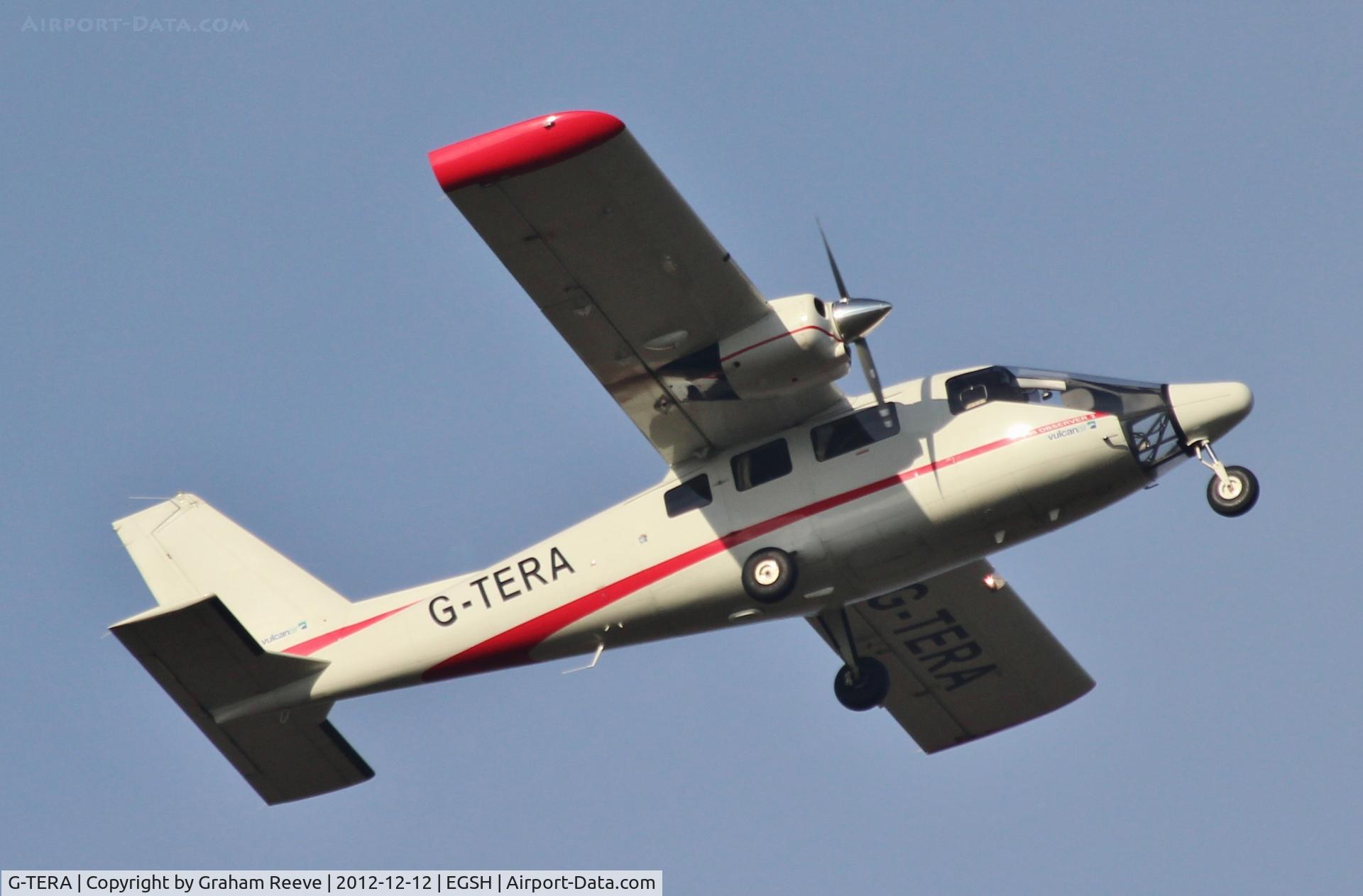 G-TERA, 2007 Vulcanair P-68 Observer 2 C/N 433-29 OB2, Departing from Norwich.