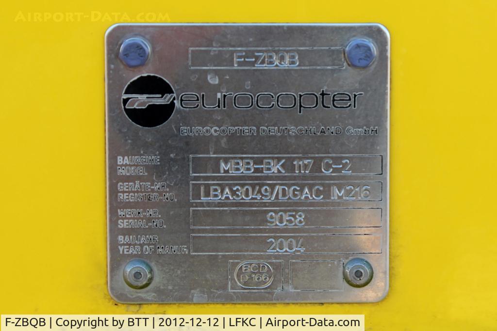 F-ZBQB, 2004 Eurocopter-Kawasaki EC-145 (BK-117C-2) C/N 9058, Identification plate