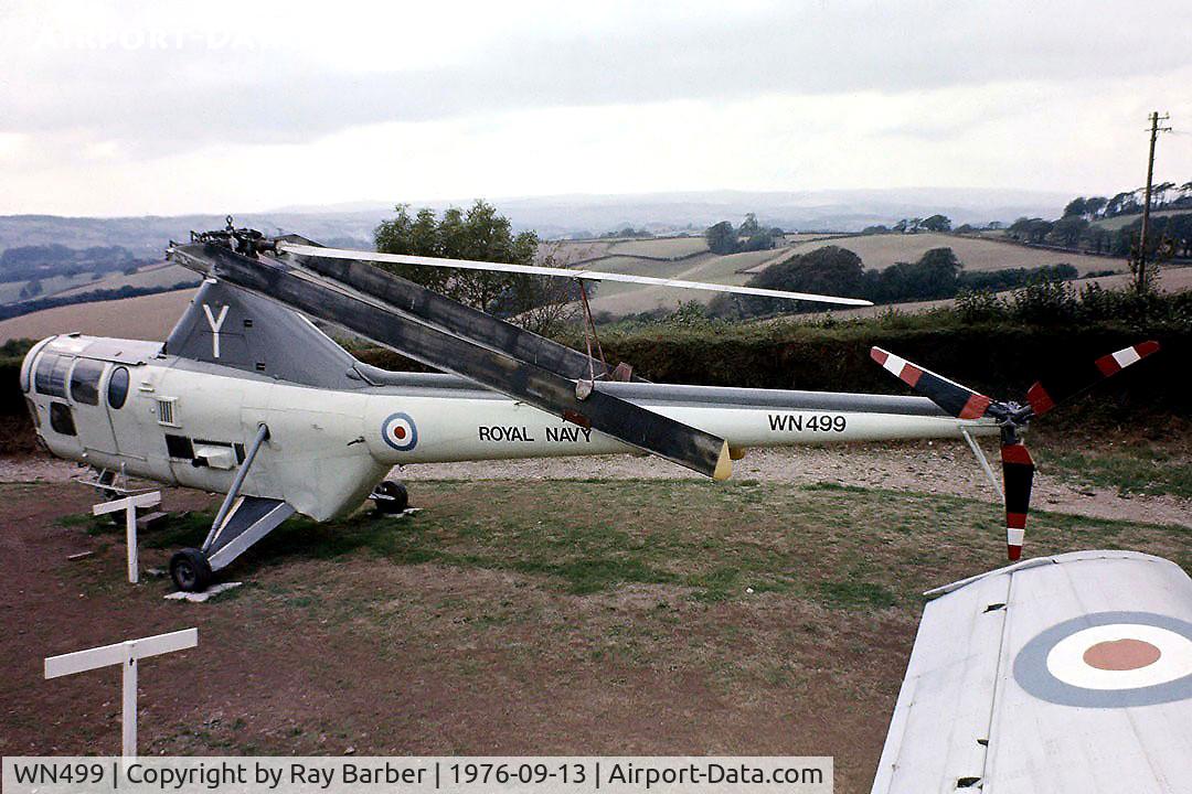 WN499, Westland WS.51 Dragonfly HR.5 C/N WA/H/076, Westland WS.51 Dragonfly HR.5 [WA/H/076] Higher Blagdon, Devon~G 13/09/1976. Seen here at the Torbay Aircraft Museum now disbanded. Image taken from a slide.