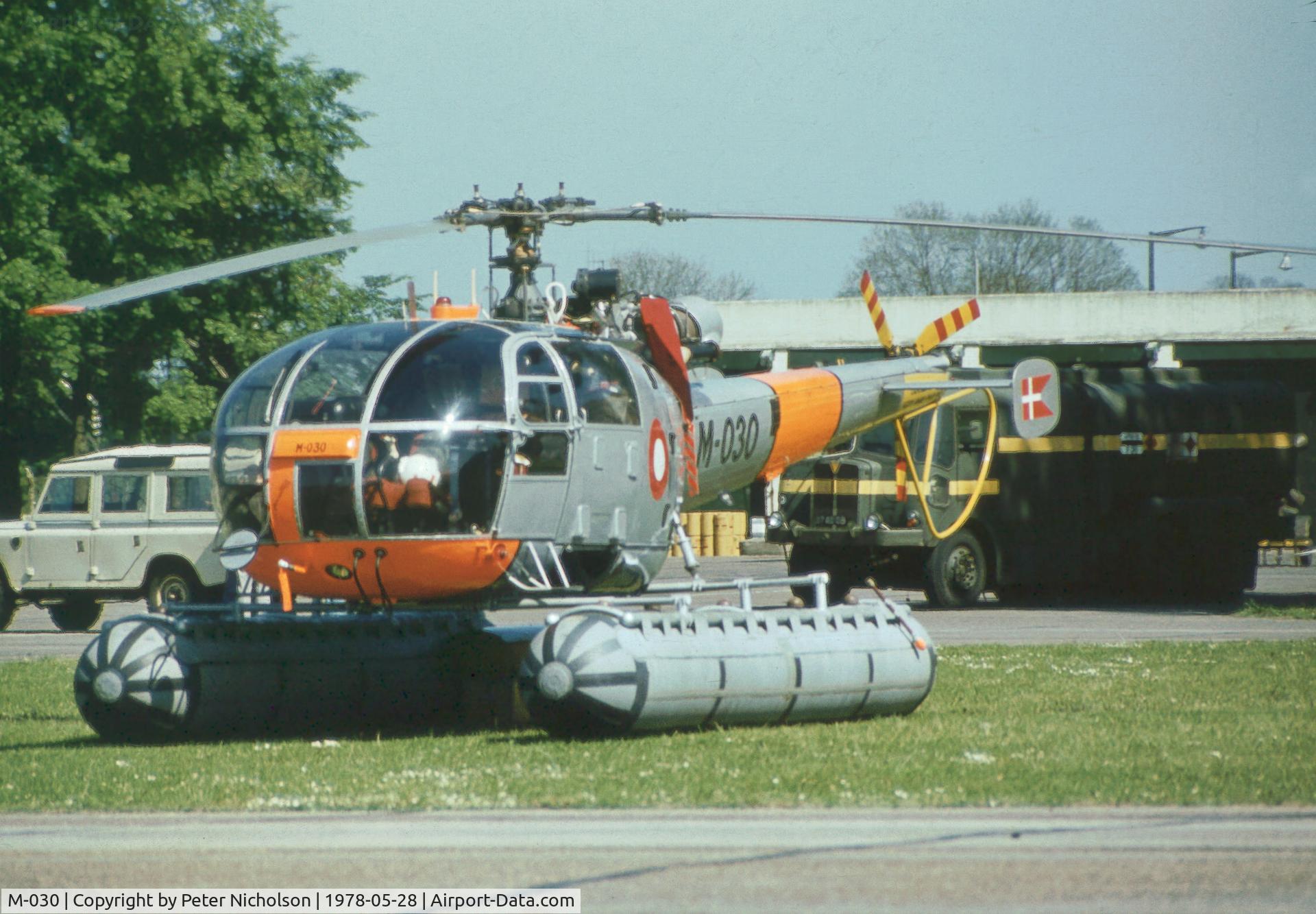 M-030, 1962 Sud SE-3160 Alouette III C/N 1030, Alouette II of the Royal Danish Navy on display at the 1978 Bassingbourn Airshow.