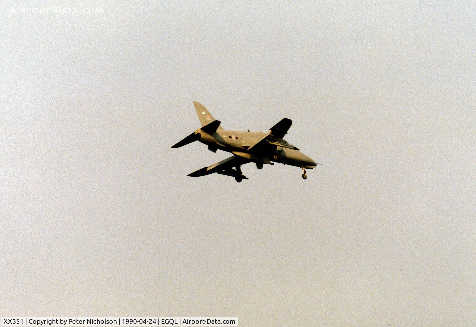 XX351, 1981 Hawker Siddeley Hawk T.1A C/N 201/312175, Hawk T.1A of 234 Squadron returning to RAF Leuchars after an Exercise Elder Forest mission in April 1990.
