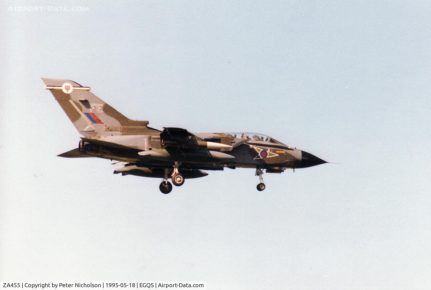ZA455, 1983 Panavia Tornado GR.1B C/N BS085/254/3121, Tornado GR.1B of 12 Squadron landing on Runway 05 at RAF Lossiemouth in May 1995.