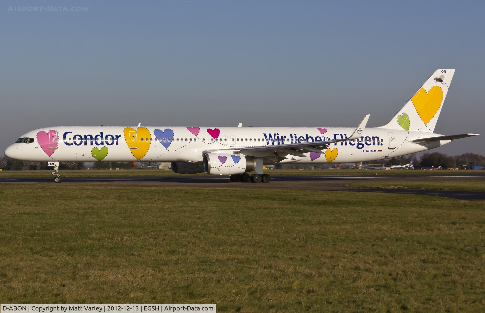 D-ABON, 2000 Boeing 757-330 C/N 29023, About to depart NWI after re-spray by Air Livery.