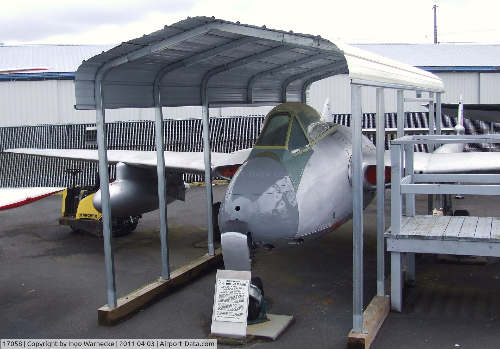 17058, De Havilland DH-100 Vampire F.3 C/N EEP42376, De Havilland D.H.100 Vampire F3 at the Canadian Museum of Flight, Langley BC