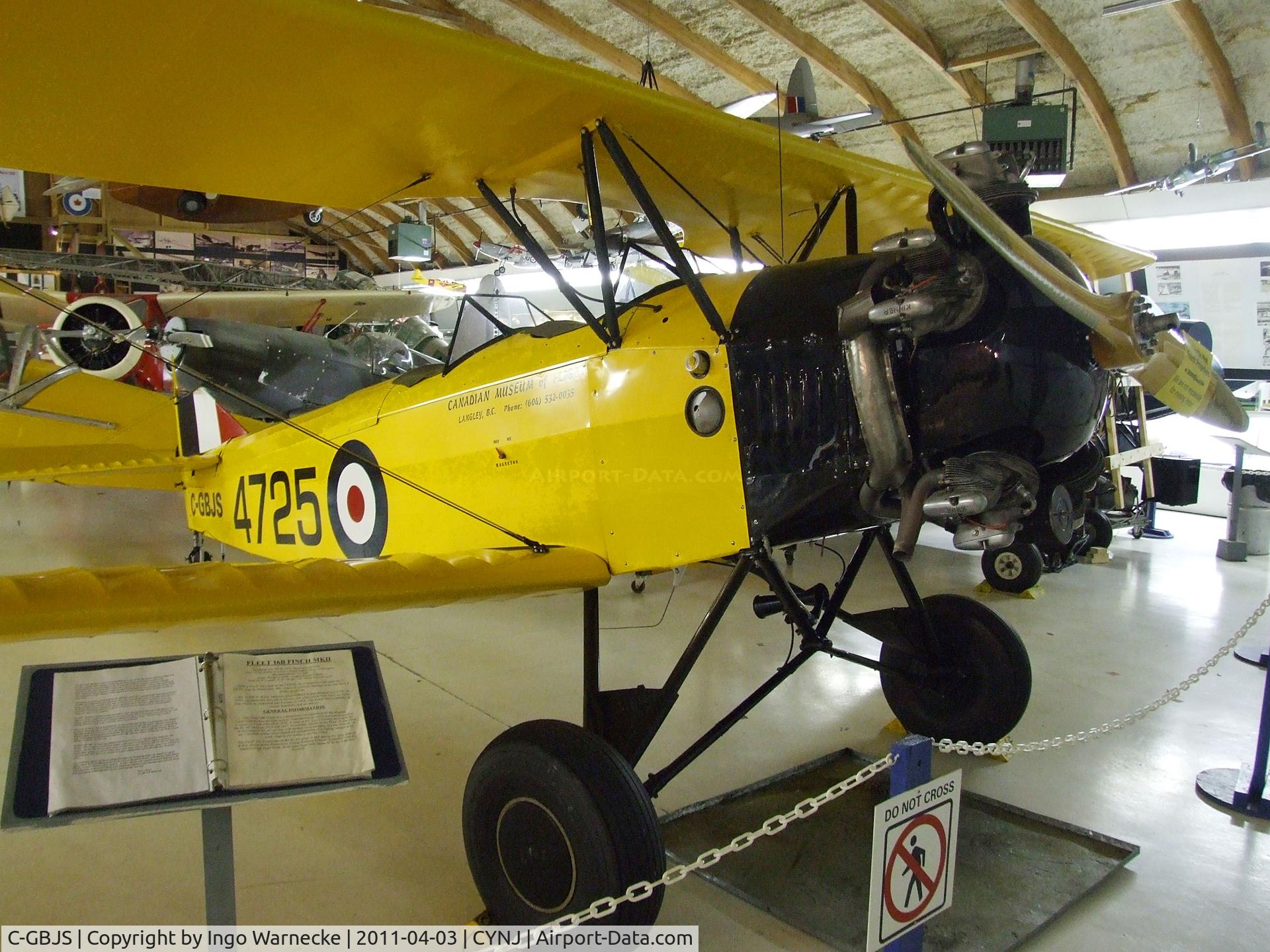 C-GBJS, 1938 Fleet 16B Finch II C/N 542, Fleet 16B Finch Mk II at the Canadian Museum of Flight, Langley BC