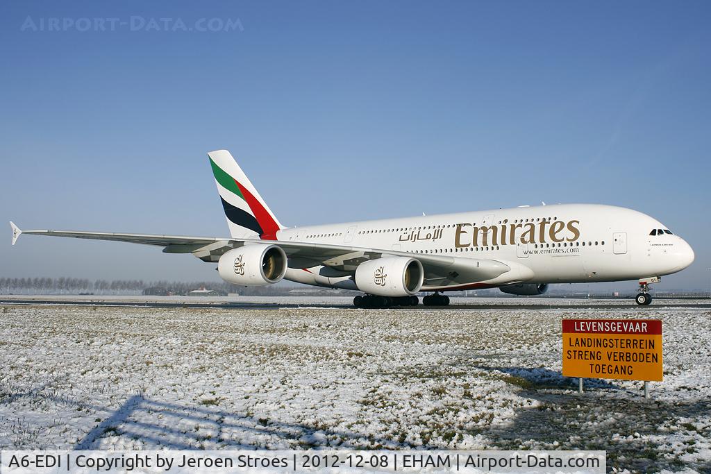 A6-EDI, 2009 Airbus A380-861 C/N 028, winter in Holland