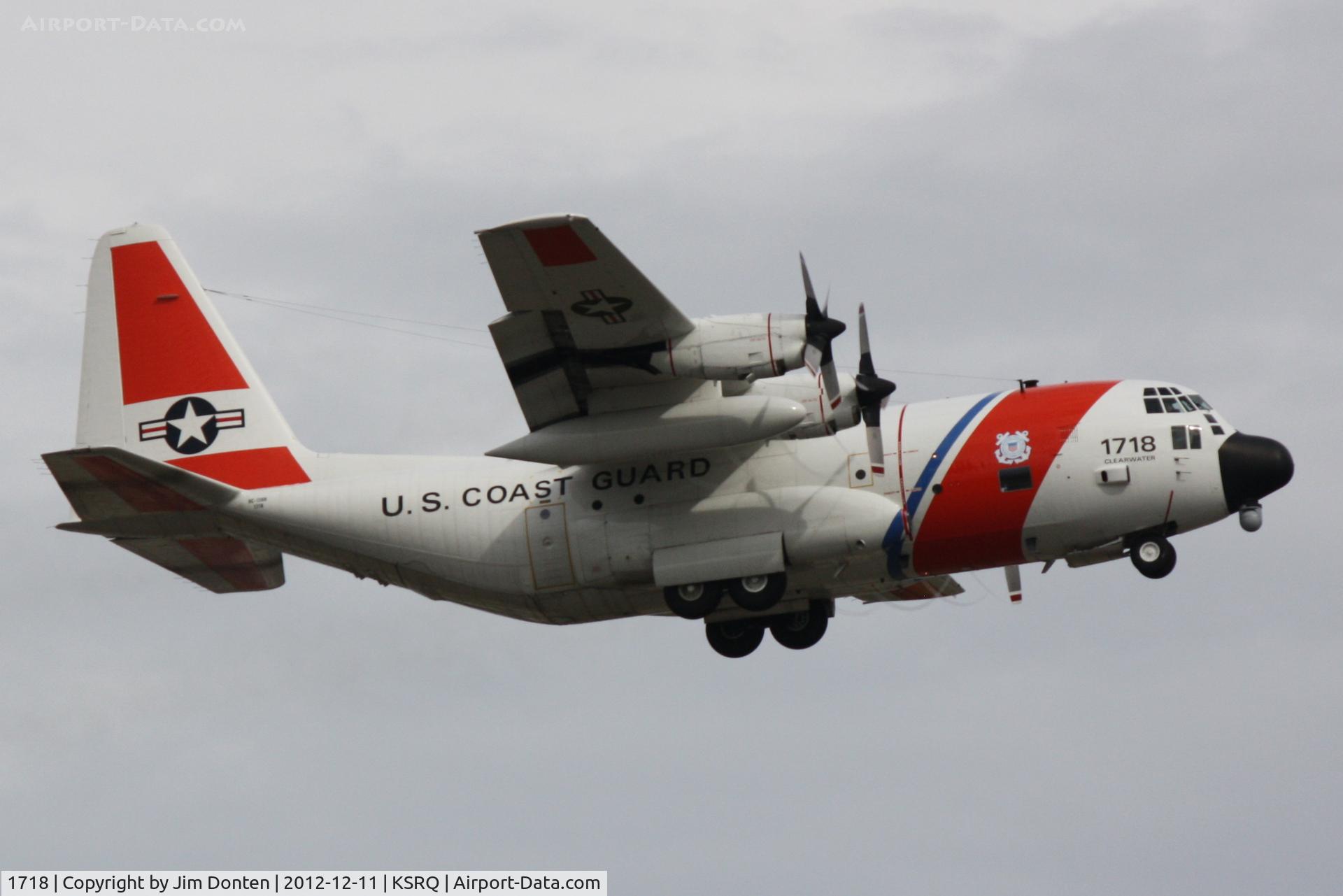 1718, 1986 Lockheed C-130H Hercules C/N 382-5106, USCG Clearwater 1718 departs Sarasota-Bradenton International Airport
