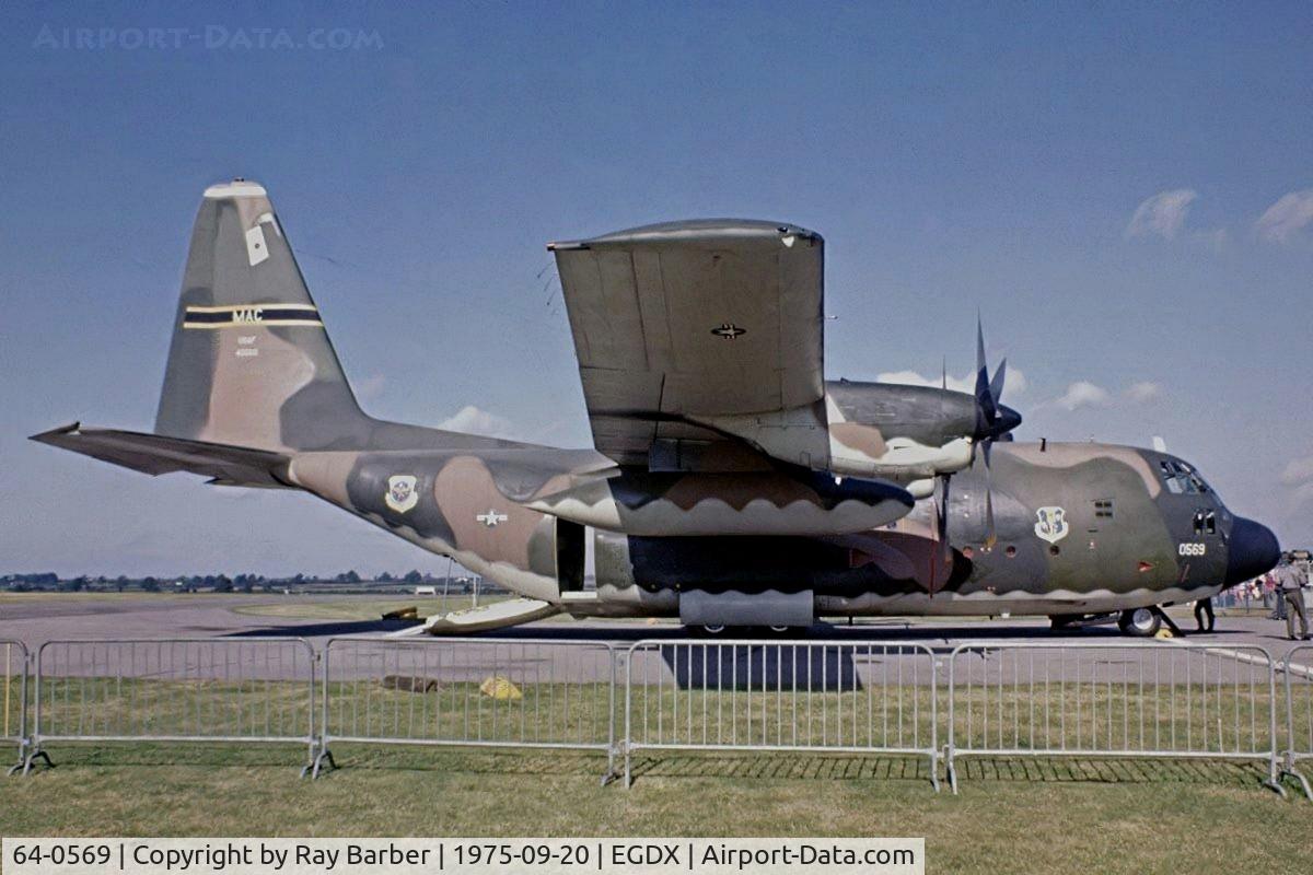 64-0569, 1964 Lockheed C-130E Hercules C/N 382-4079, Lockheed C-130E Hercules [4079] RAF St. Athan~G 20/09/1975. Image taken from a slide.