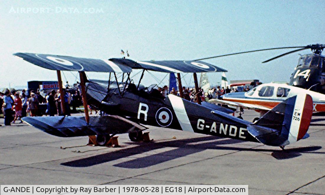 G-ANDE, 1943 De Havilland DH-82A Tiger Moth II C/N 85957, De Havilland DH.82A Tiger Moth [85957] RAF Bassingbourn~G 28/05/1978. Image taken from a slide.