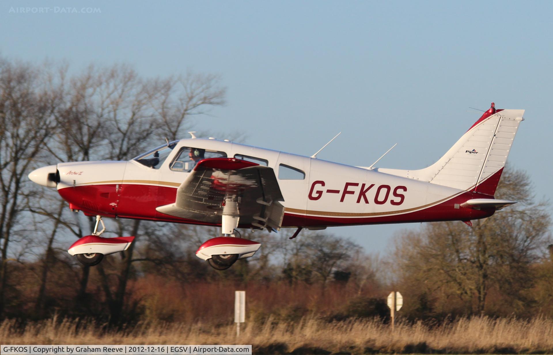 G-FKOS, 1977 Piper PA-28-181 Cherokee Archer II C/N 28-7790591, Depating from Old Buckenham.