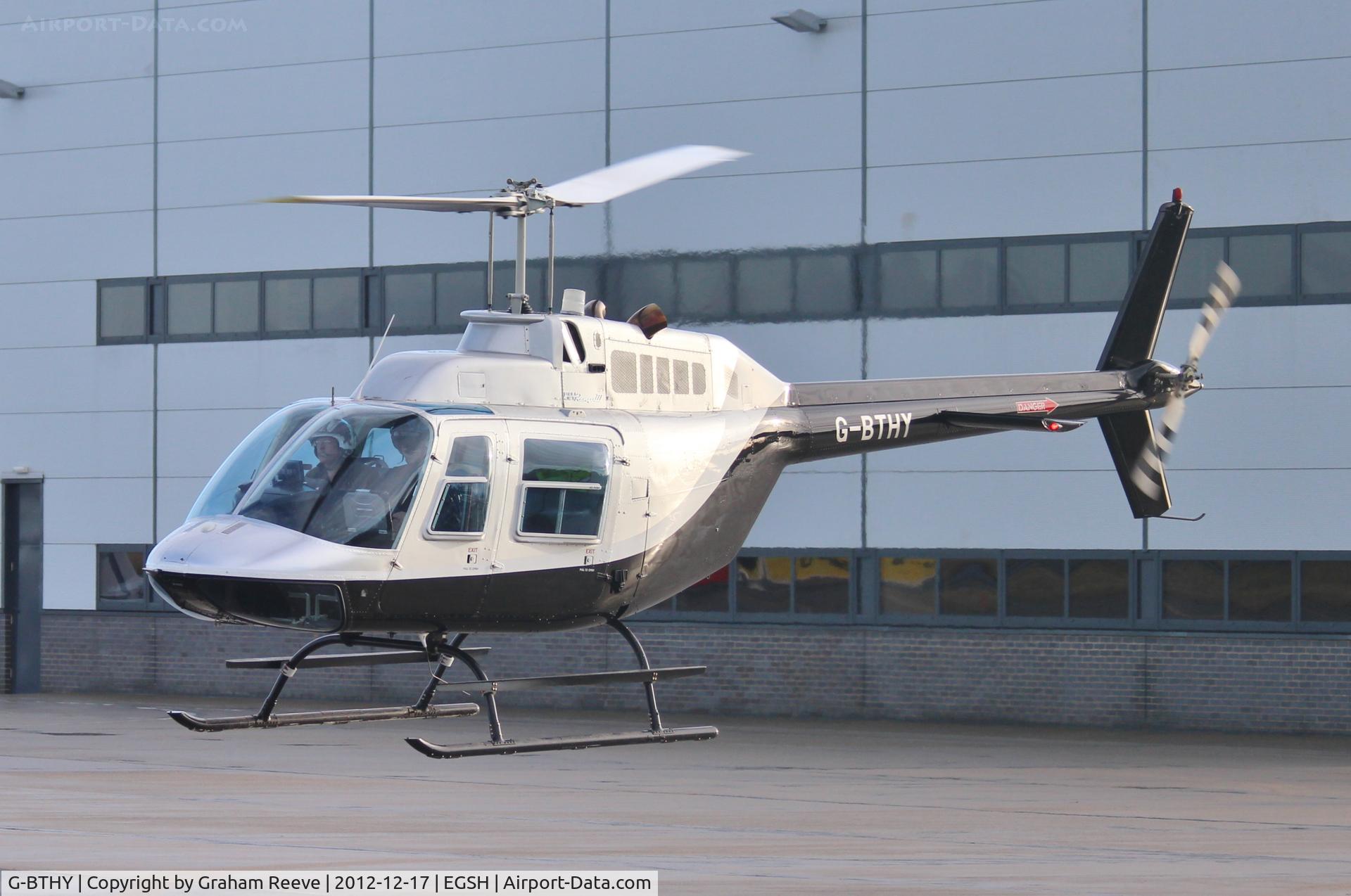 G-BTHY, 1977 Bell 206B JetRanger III C/N 2290, Departing from Norwich.
