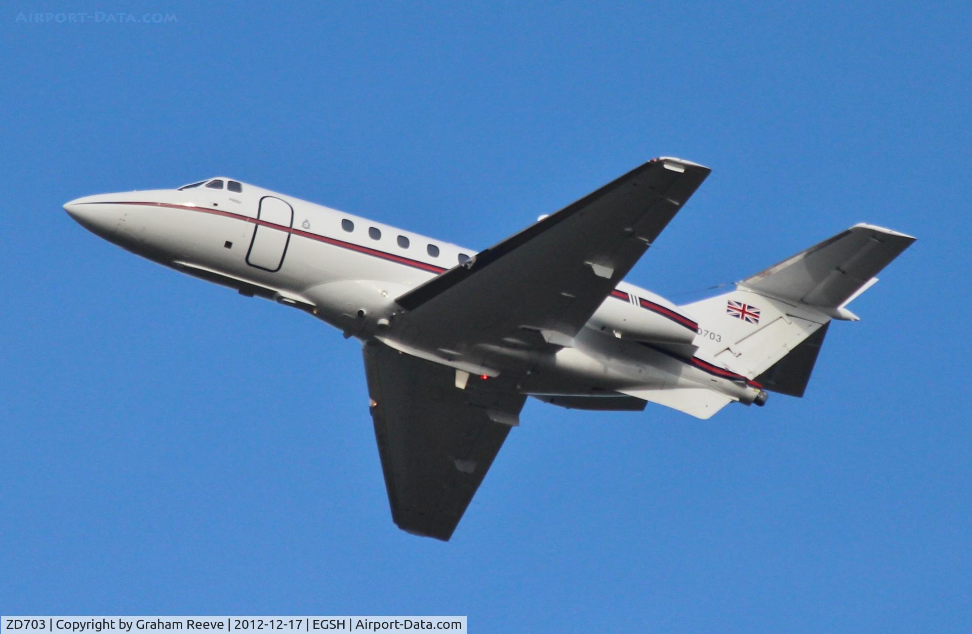 ZD703, British Aerospace BAe-125 CC.3 C/N 257183, Over head at Norwich.