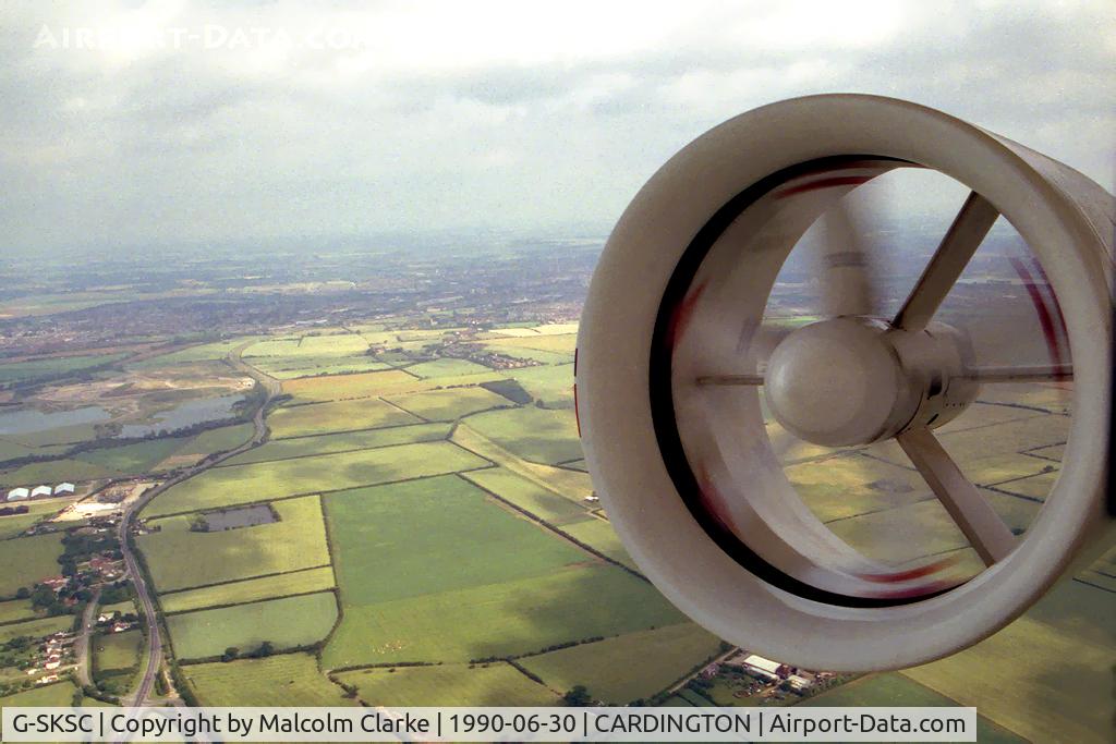 G-SKSC, 1983 Airship Industries Skyship 600 C/N 1215/01, Airship Industries Skyship 600 over Bedfordshire during a flight from RAF Cardington in 1990.