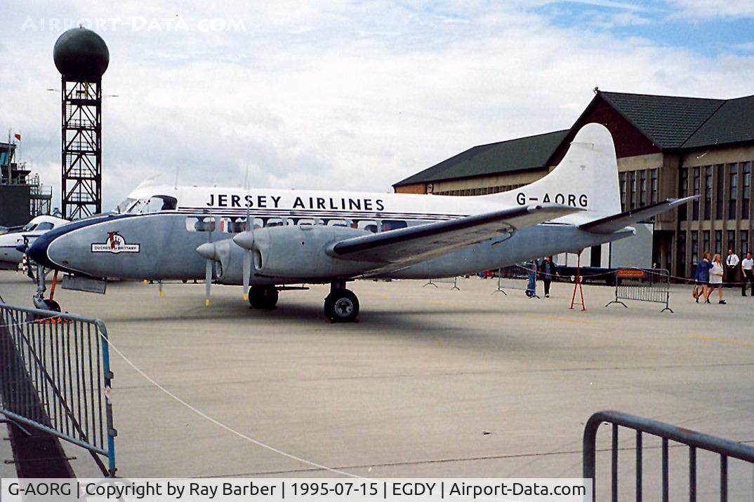 G-AORG, 1956 De Havilland DH-114 Sea Heron C.1 C/N 14101, De Havilland DH.114 Heron 2 [14101] (Duchess of Brittany (Jersey) Ltd ) RNAS Yeovilton~G 15/07/1995
