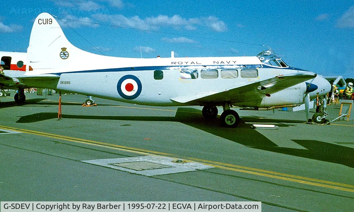 G-SDEV, 1956 De Havilland DH-104 Dove 6 C/N 04472, De Havilland DH.104 Sea Devon C.20 [04472] RAF Fairford~G 22/07/1995. Wears former military serial and is preserved.