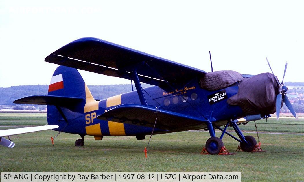 SP-ANG, Antonov An-2TD C/N 1G26-17,  Antonov An-2T [1G26-17] Grenchen~HB 12/08/1997. Although cancelled on 2001-01-11 this was still wearing this registration when seen at Rybnik-Zorska~SP in 2011 SP-KNG has been reserved. 