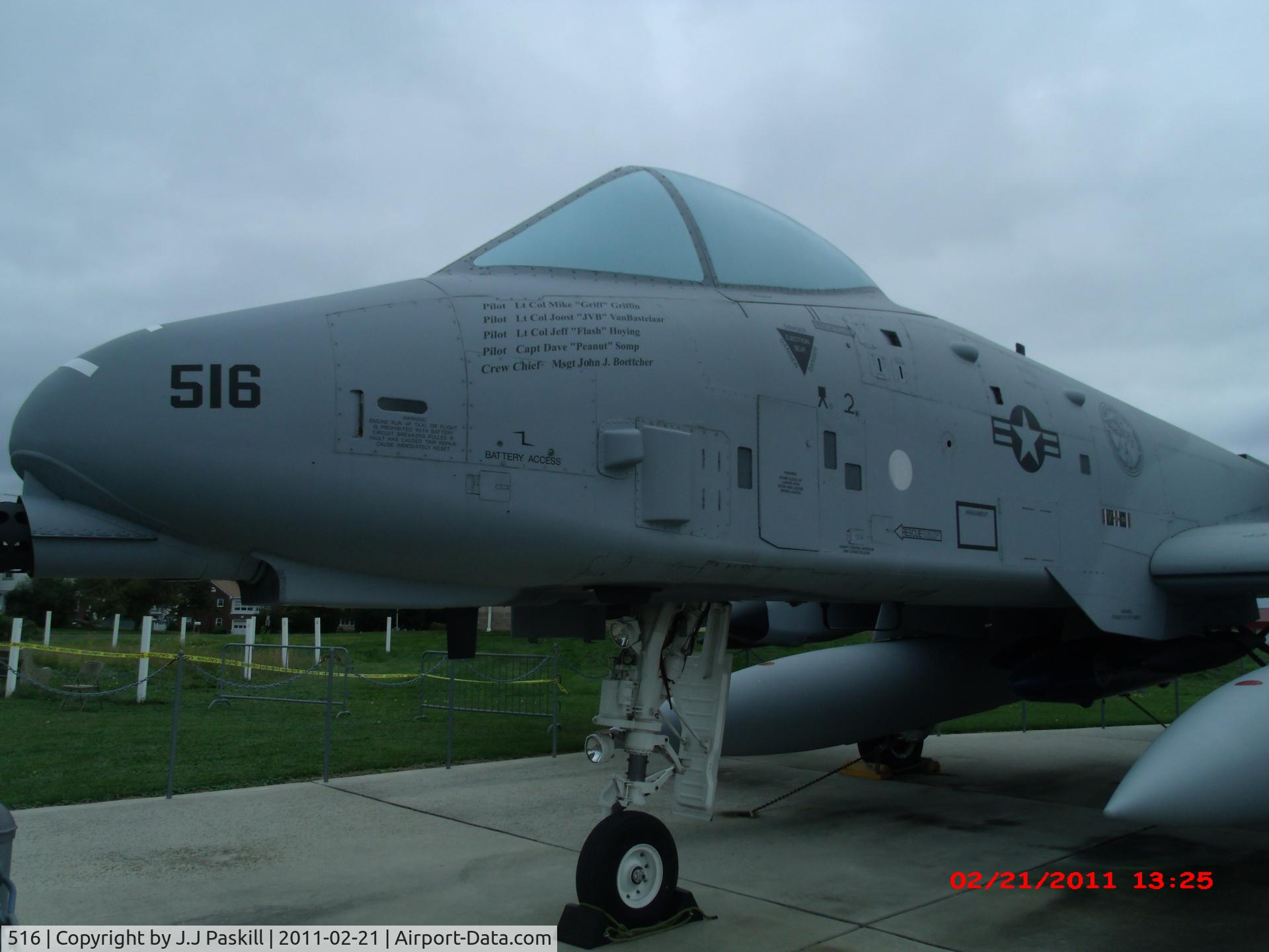76-0516, 1976 Fairchild Republic A-10A Thunderbolt II C/N A10-0063, cockpit and front wheel- notice of crew people near the front windscreen