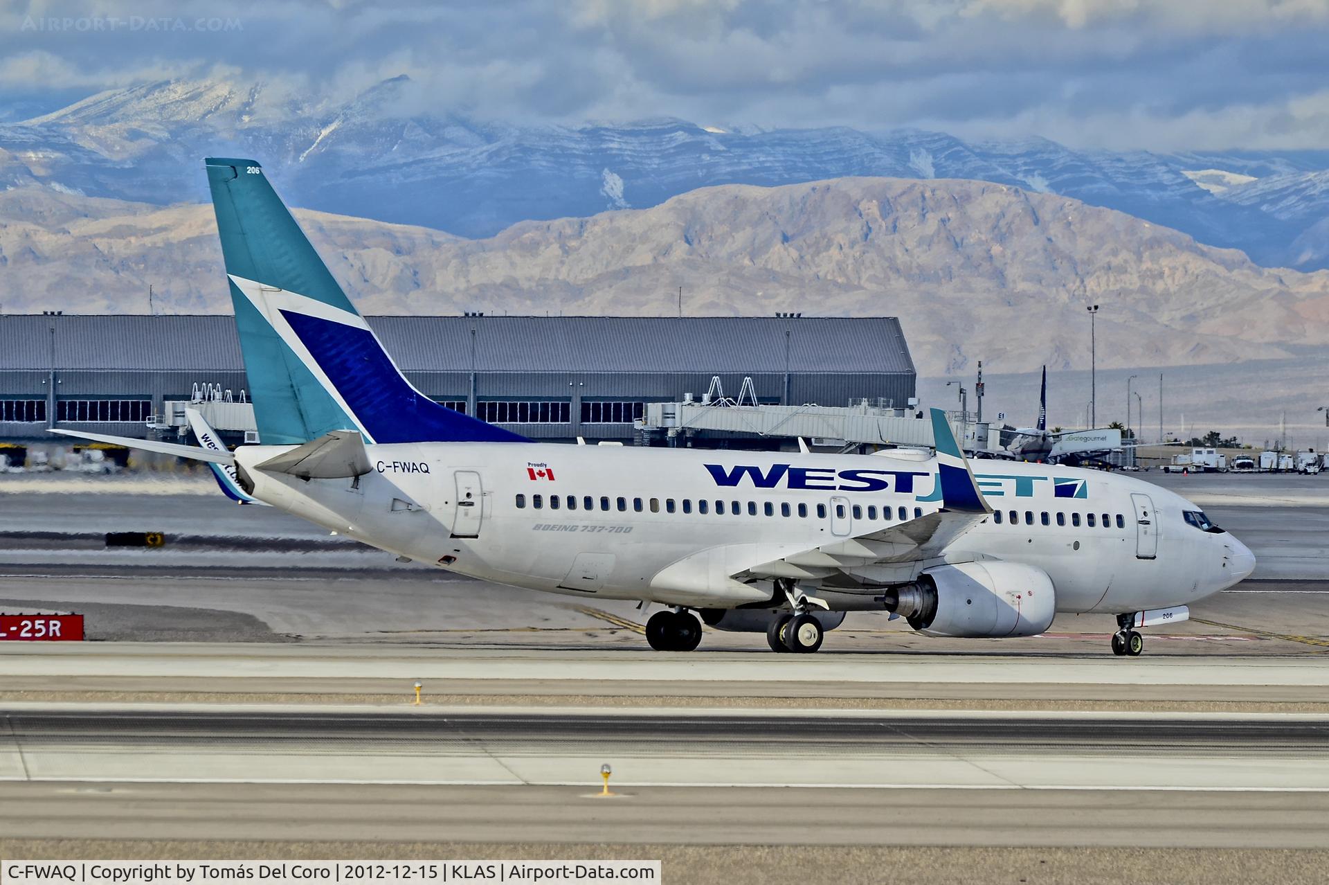 C-FWAQ, 2002 Boeing 737-7CT C/N 32748, C-FWAQ WestJet Boeing 737-7CT / 206 (cn 32748/1266)

- Las Vegas - McCarran International (LAS / KLAS)
USA - Nevada, December 15, 2012
Photo: Tomás Del Coro