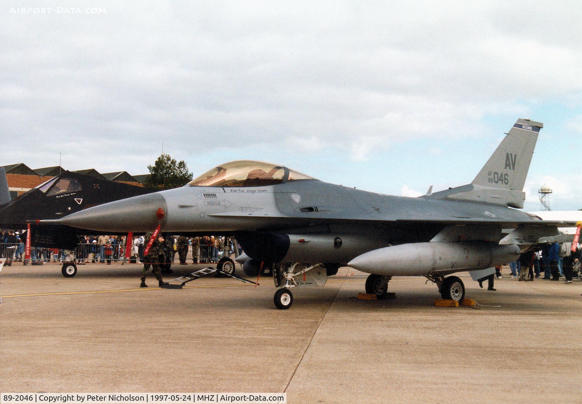 89-2046, 1989 General Dynamics F-16C Fighting Falcon C/N 1C-199, F-16C Fighting Falcon, callsign Spike 22, of Aviano's 510th Fighter Squadron/31st Fighter Wing on display at the 1997 RAF Mildenhall Air Fete.