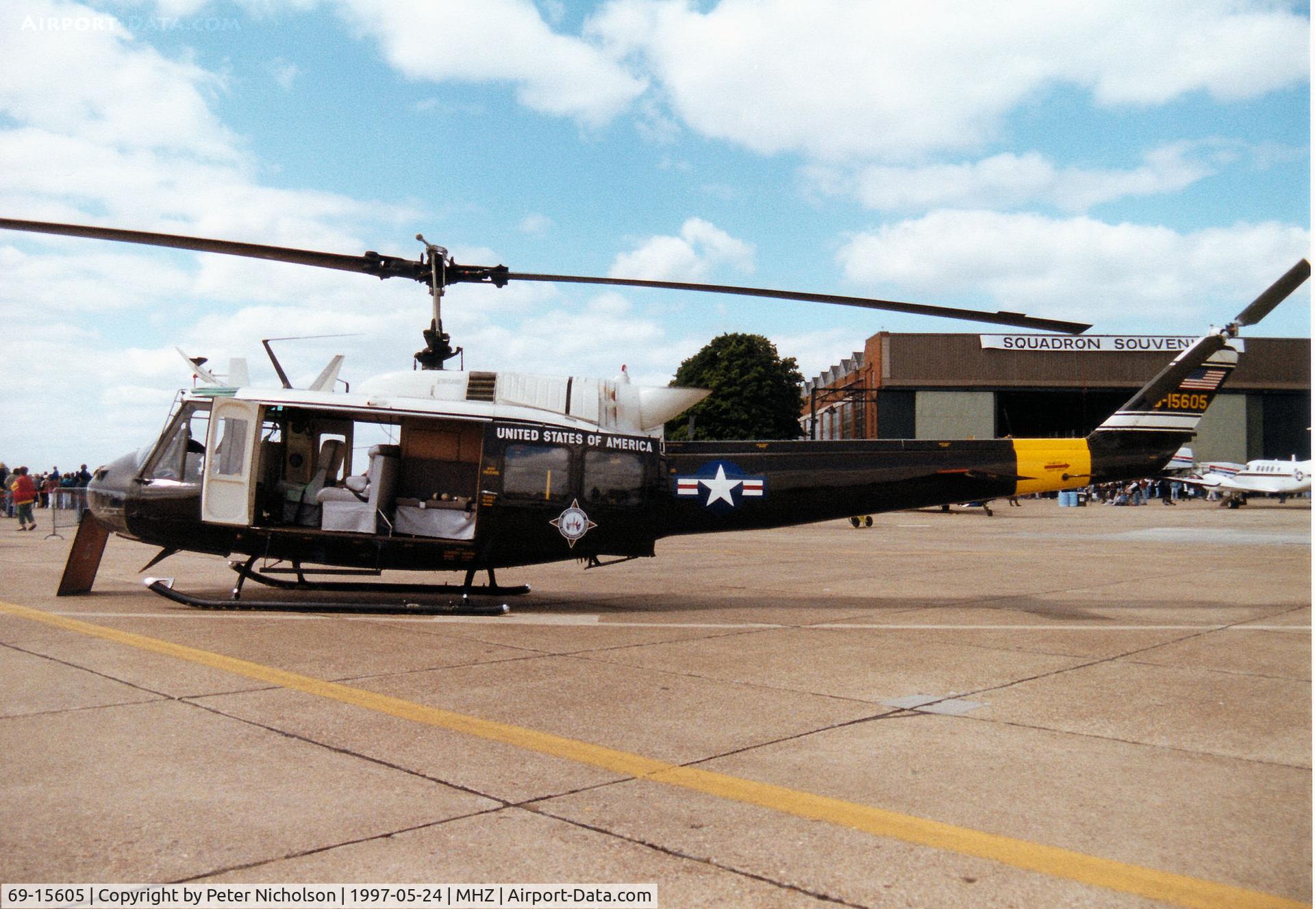 69-15605, 1969 Bell UH-1H Iroquois C/N 11893, This UH-1H Iroquois, callsign Clue 36, of the US Army European Command was a regular attender at the RAF Mildenhall Air Fetes and did so in 1997.